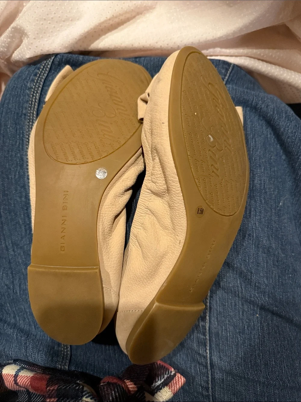 Gianni Bini Women’s Beige Bow Ballet Flats with Rhinestone Accents